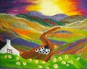 felt art, original landscape, wet felted