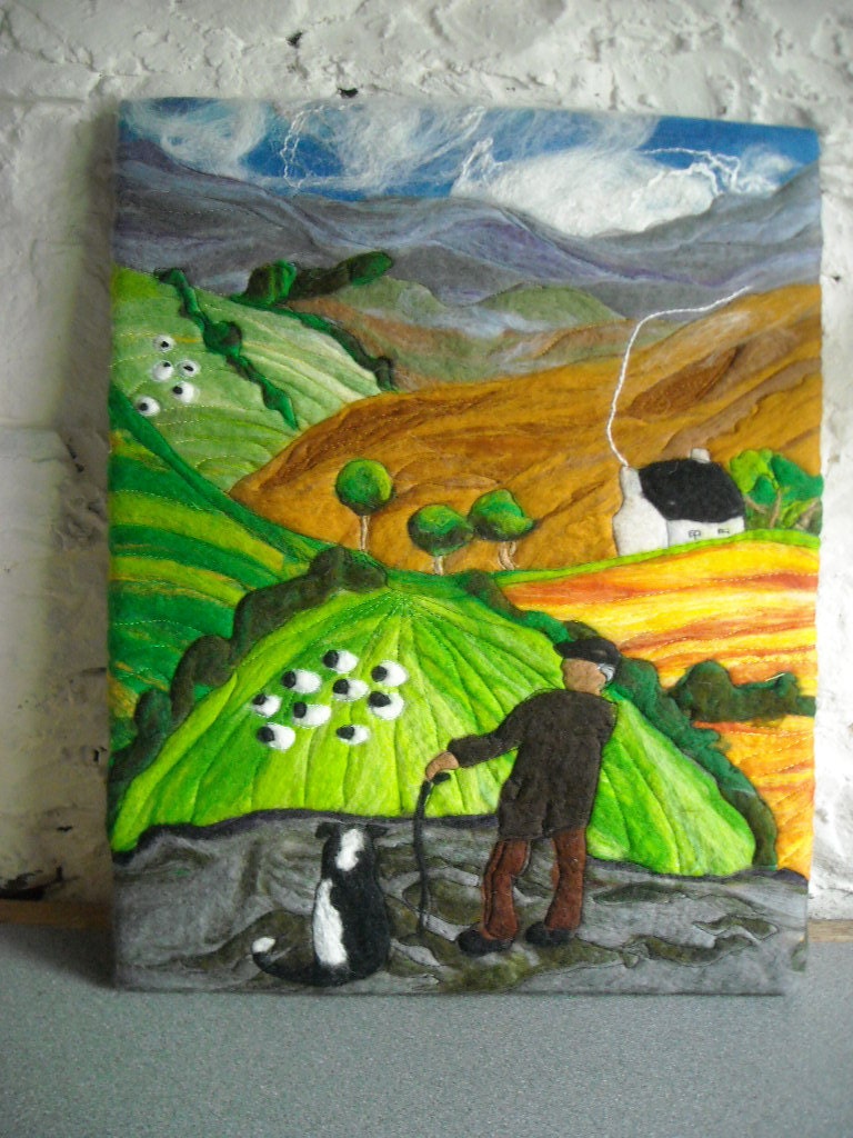 textile art, felt picture, felt painting landscape