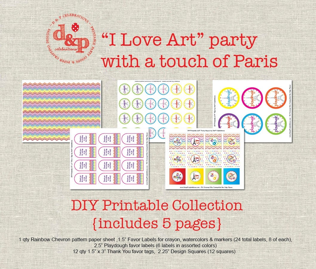 Printable I LOVE Art favor collection INSTANT DOWNLOAD Il_570xn