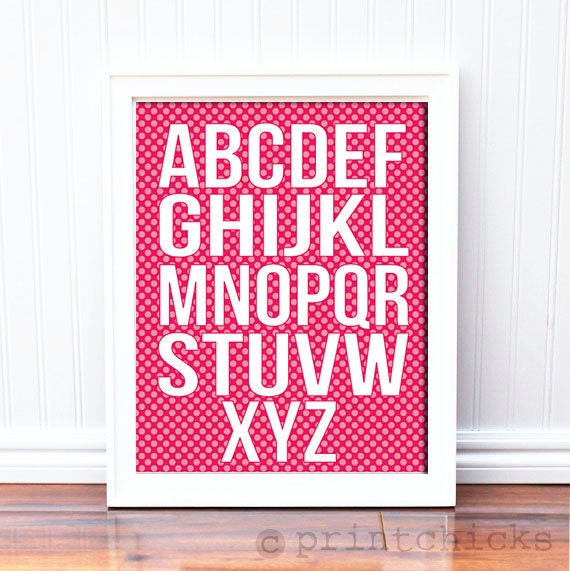 Alphabet Print - Nursery Decor - Personalized Baby Polka Dot Alphabet Letters for Nursery Rooms- 11 x 14