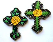 OOAK hand painted floral yellow rose wood cross left one no longer available