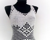 Beige Crochet tank top - Summer-Crochet Hippie Fringe Halter Top