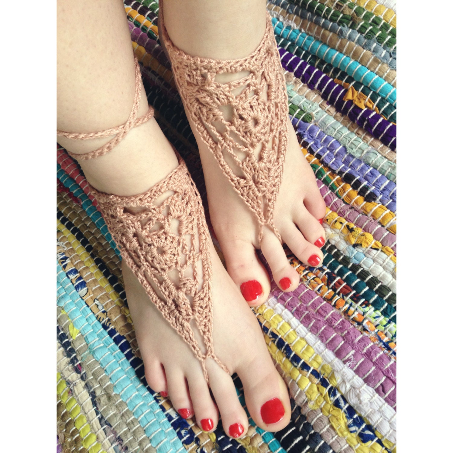 Tan Crochet Barefoot Sandals