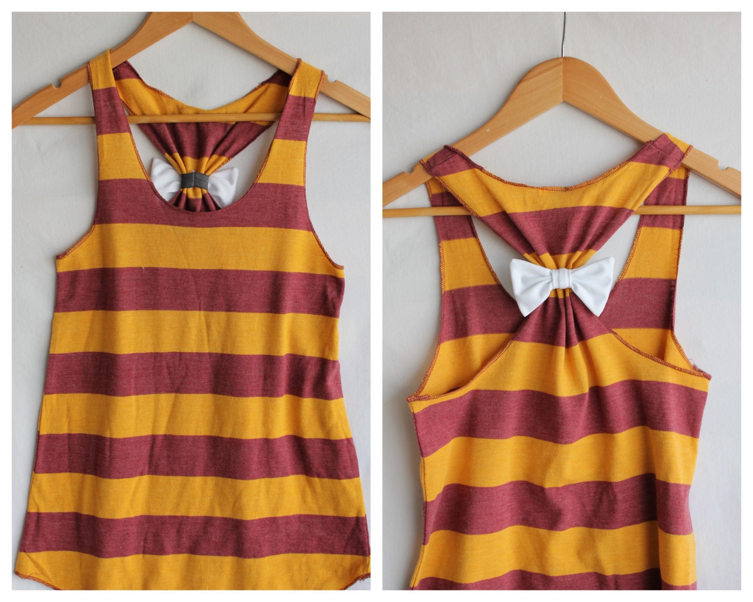 Striped Mustard Bow Tank Top - Large - Limited Edition