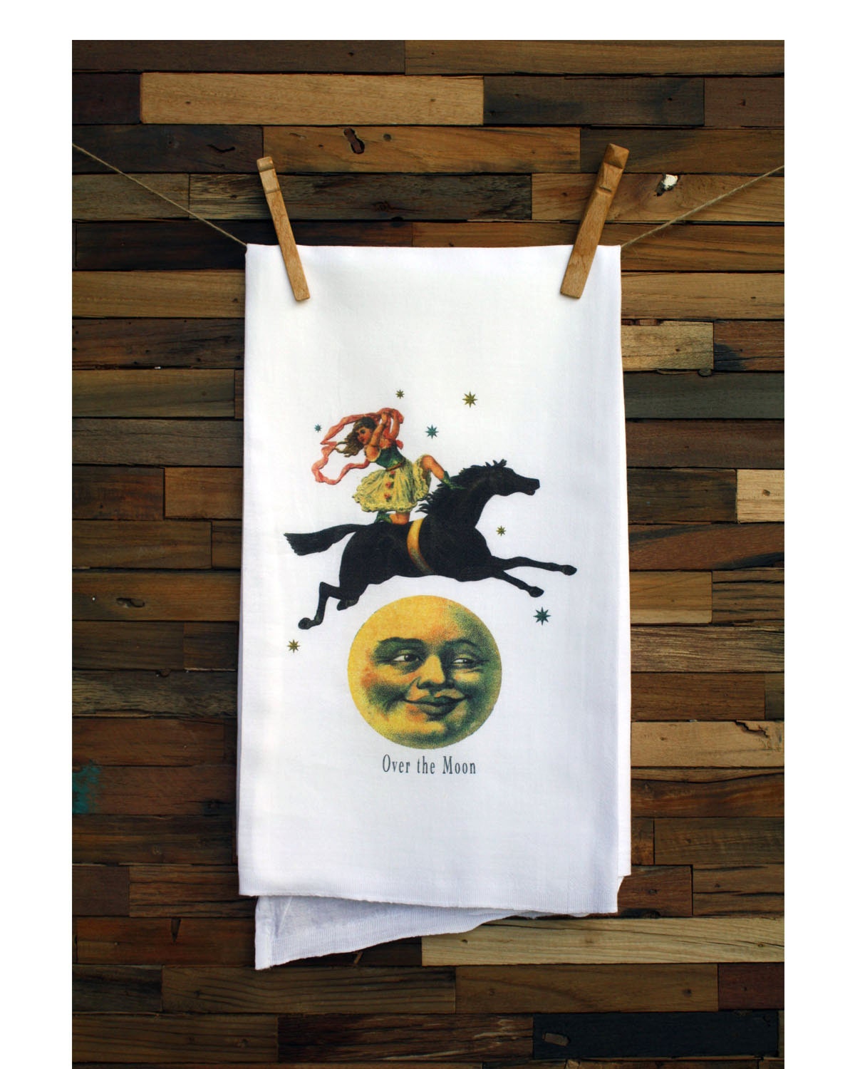 100% Cotton Flour Sack Chef's Kitchen Dish Towel Vintage "Over the Moon" Beautiful Circus Girl on Horse Great Hostess Gift