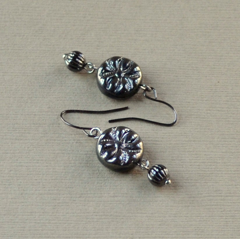 Hematite Silver Gray Dangle Earrings Czech Glass Gunmetal Fashion Jewelry Drops Modern Jewellery Bead Matching Set Free Shipping