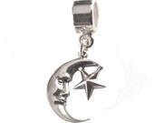 Moon and Star Celestial Sterling Silver Charm Bead Compatible Most Brands of European Charm Bead Bracelets