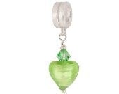 Peridot Green Murano Glass Heart Charm Bead Sterling Silver August Birthdays Fits Most Brands of Bead Bracelets