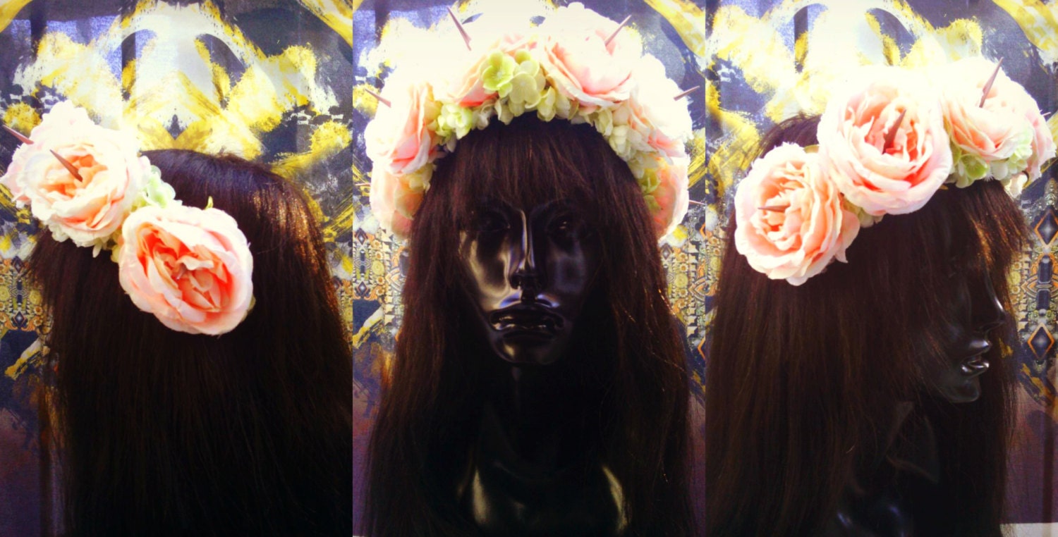 Pink Rose Floral Headband W/ Spikes
