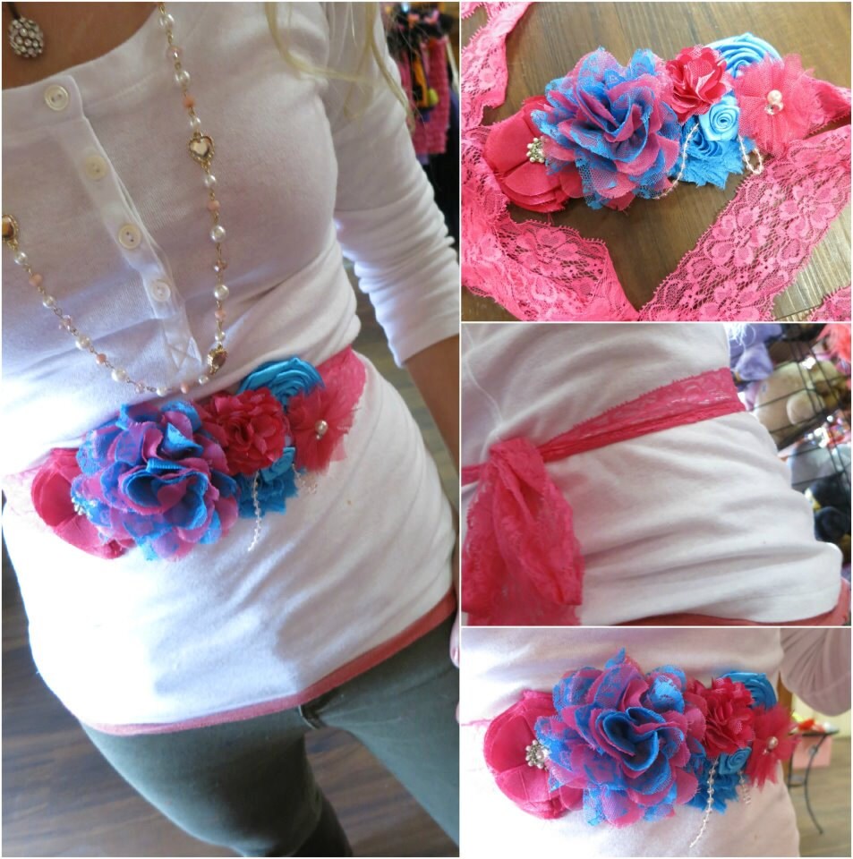 Belt Maternity Sash Custom made flower by NicilynsBabyBoutique
