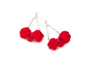 Boho Dangle Earrings, Red Earrings, Crochet Earrings, Chain Earrings, Wood Beads, Valentine Gift Ideas, OOAK