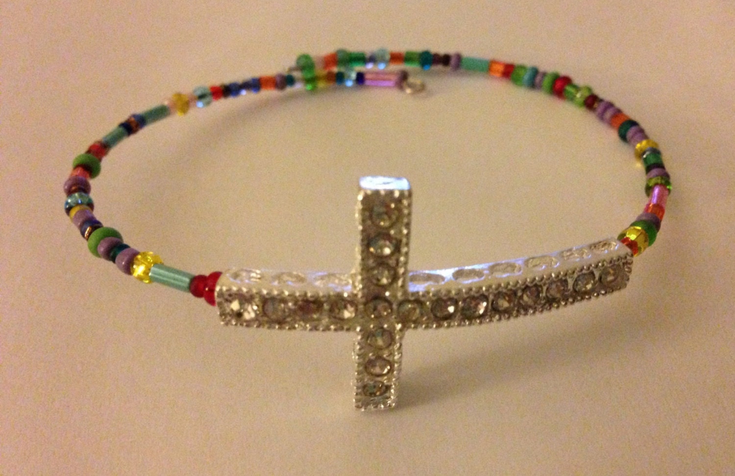 Sideways Rhinestone Cross bracelet