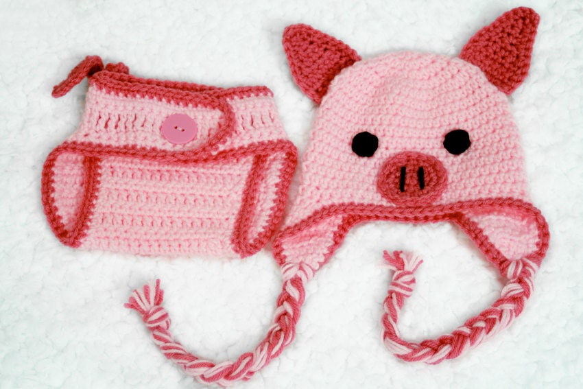 Pig Hat and Diaper Cover // Photography Prop // 3 to 6 Months