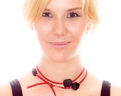 Red Patent Leather Wrap Necklace with Onyx and Labradorite