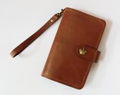 Samsung Galaxy Note 2 Wallet - Leather Samsung Galaxy Note II Case with Crown Button Snap in Brown - Handmade & Hand Stitched
