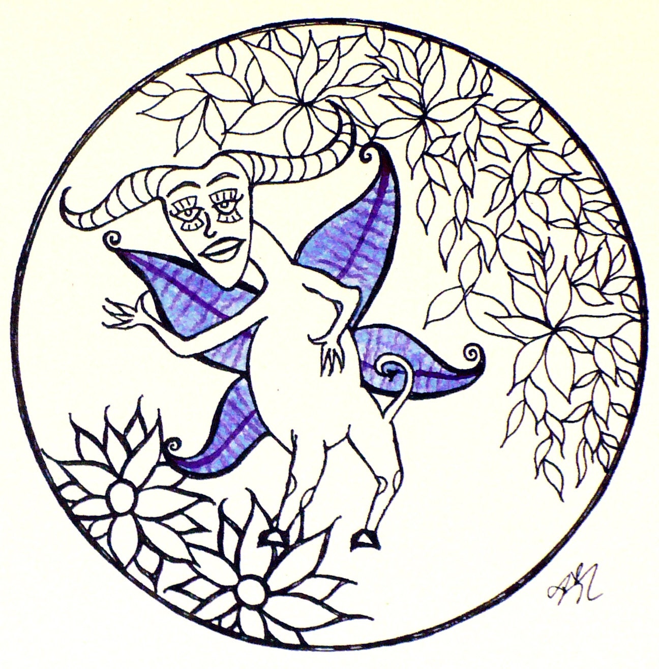 Fantasy / Folk  - Fae Creature - Hand Painted, Greeting Card w / envelope - Recycled Paper - IntricateKnot