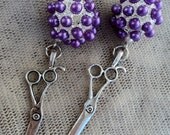 Funky Purple and Silver Hair Stylist Scissor Comb Earrings