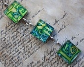 Green Live Laugh Love Triple Watercolor Art Pendant Necklace
