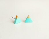 gold dipped triangle studs - mint green and gold - minimalist geometric earrings