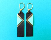 Earrings "Sinki" black, retro style in leather, fringes and triangles