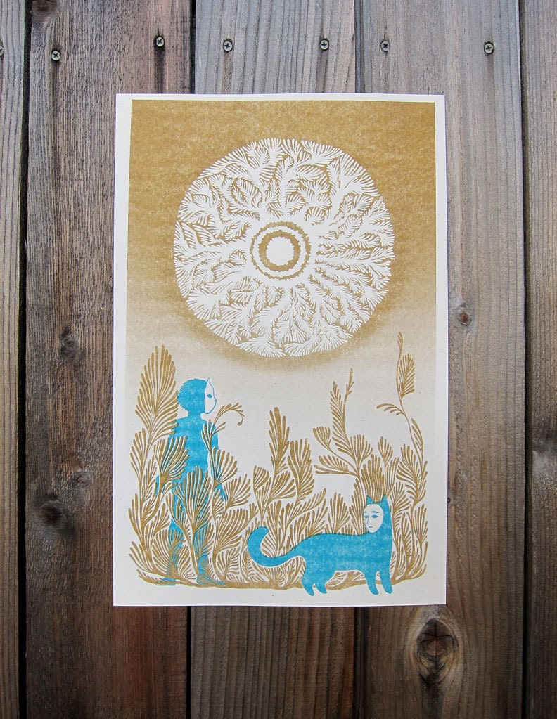 Black Cat Dance - 11x17 One Color Risograph Print