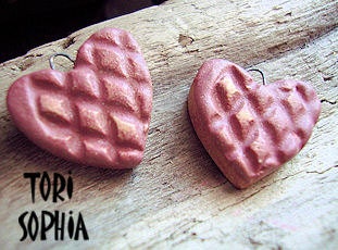 Charm set - Ceramic - Dusty Rose- Hearts - Perfect for Earrings- Handcrafted Art Beads   C26
