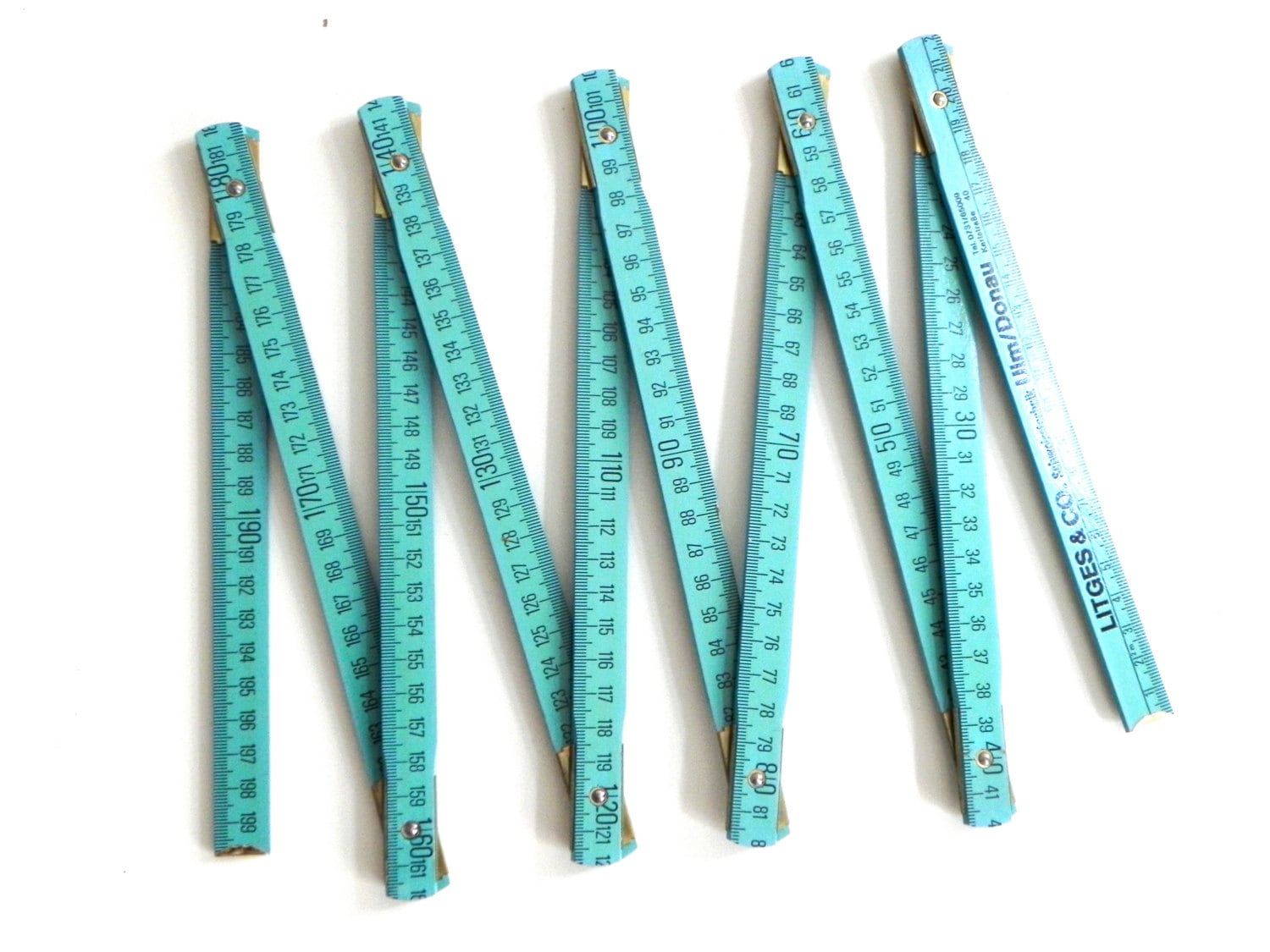 Vintage blue wooden advertising measuring tape / collapsing ruler / meter stick RESERVED