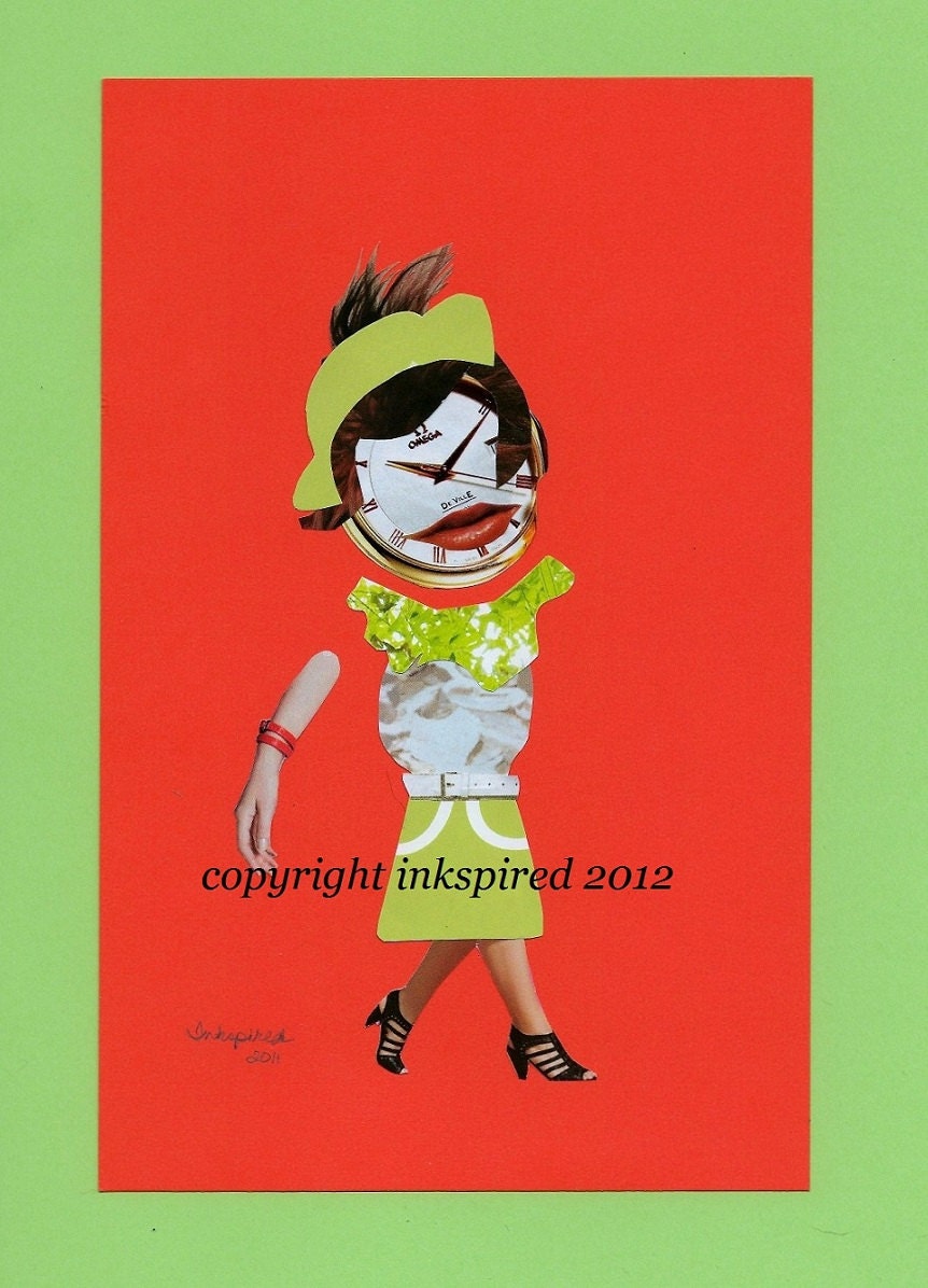 Time for Middle Age fine art print from original Collage Art Doll humor kitsch