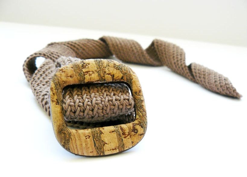 Crochet summer belt, beige, brown cotton belt