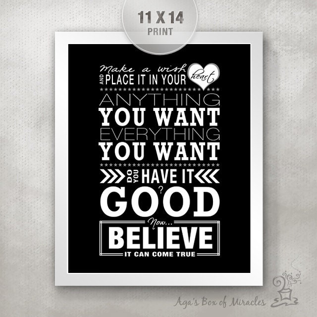 OTH Subway Sign 11x14 PRINT (quote from One Tree Hill) / Subway Word Art / Inspiring Gift / Typography Poster / Make a Wish / Believe