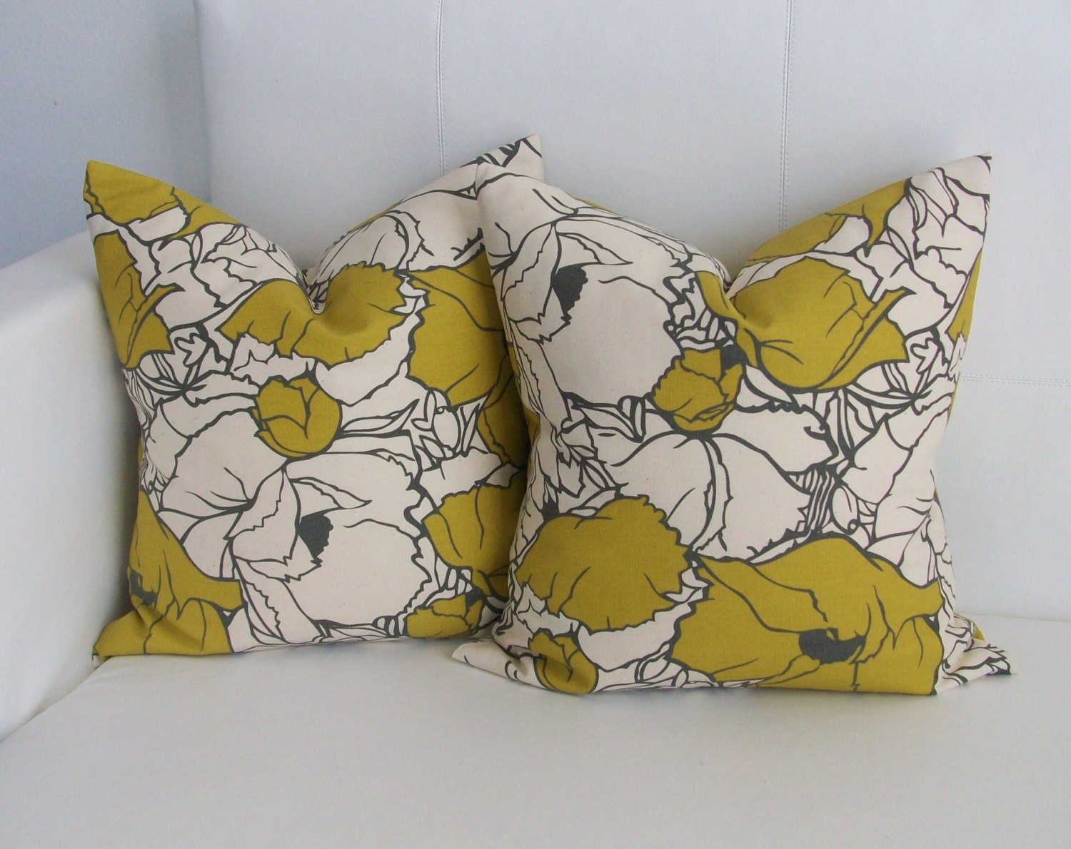 Olive Floral Pillow Covers - Set of 2 - 14x14