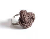 Knitted yarn ring, fiber ring, knit jewelry, yarn jewelry, brown-gray - bymarkova
