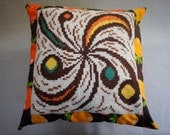 Spinning something, pillowcover abstract image, vintage needlework, vintage fabric, orange and limegreen back