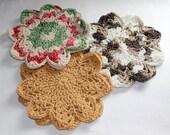 Crocheted Dish Cloths -Cotton Dishcloth Set - Cotton Wash Cloths - Orange - Set of 6