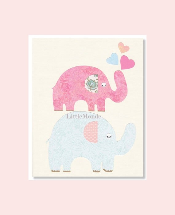 Girl Nursery Prints Elephant Nursery Prints Nursery by LittleMonde