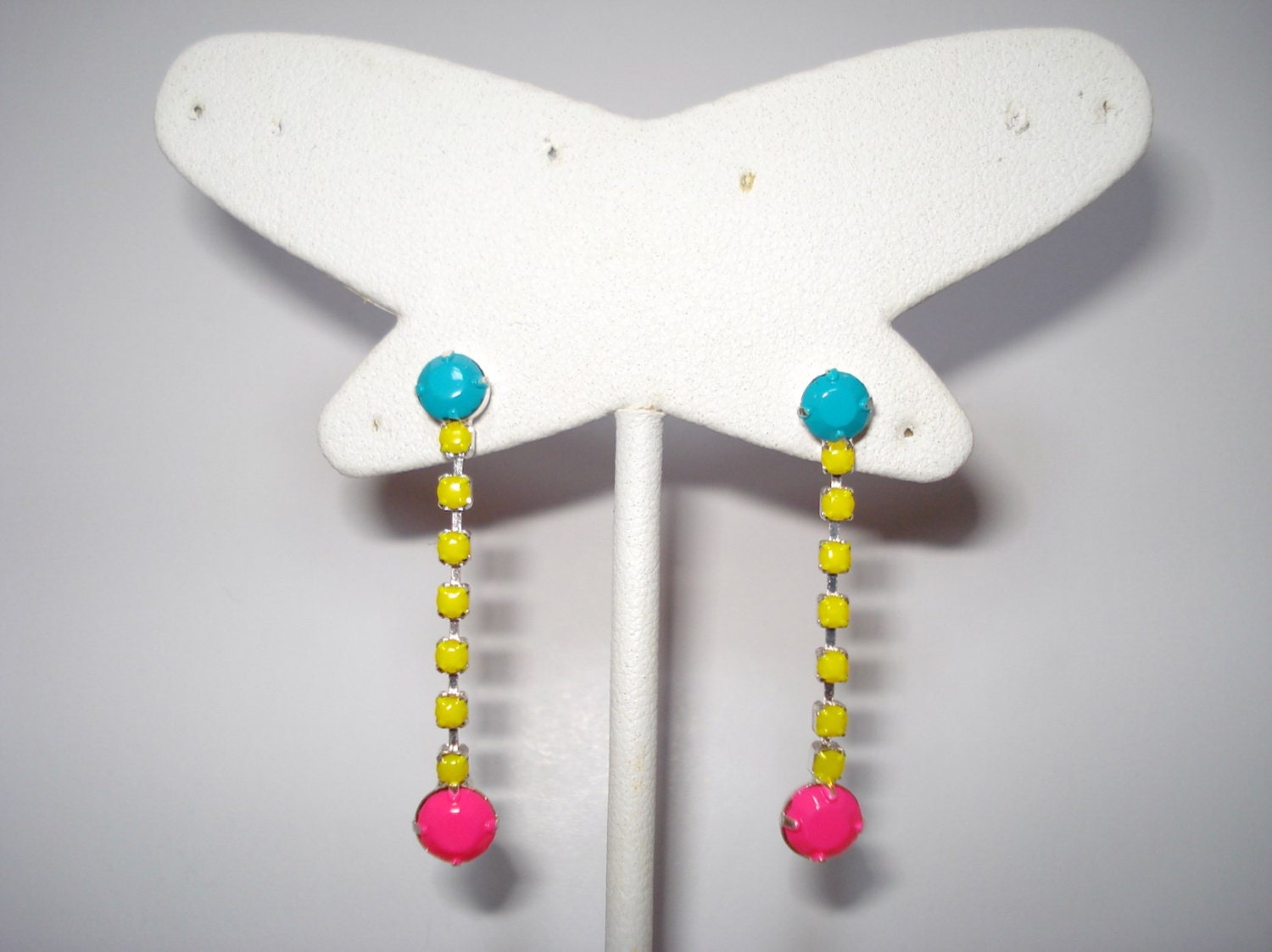 Hand Painted Neon Rhinestone Earrings