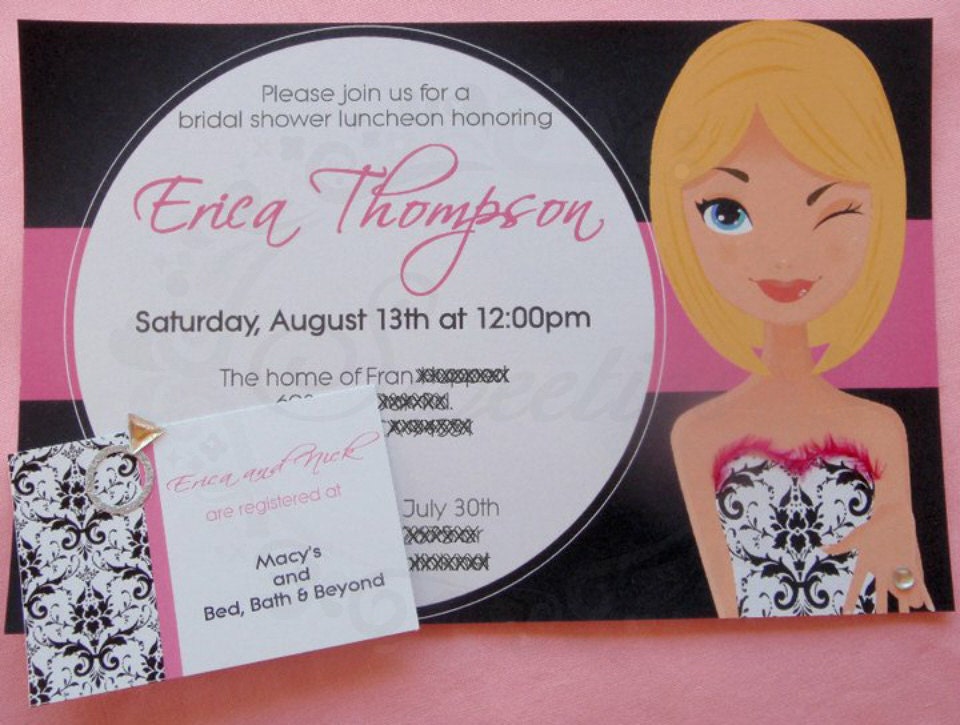 Custom Bridal Shower Invitations (Set of 50 with envelopes & register inserts)