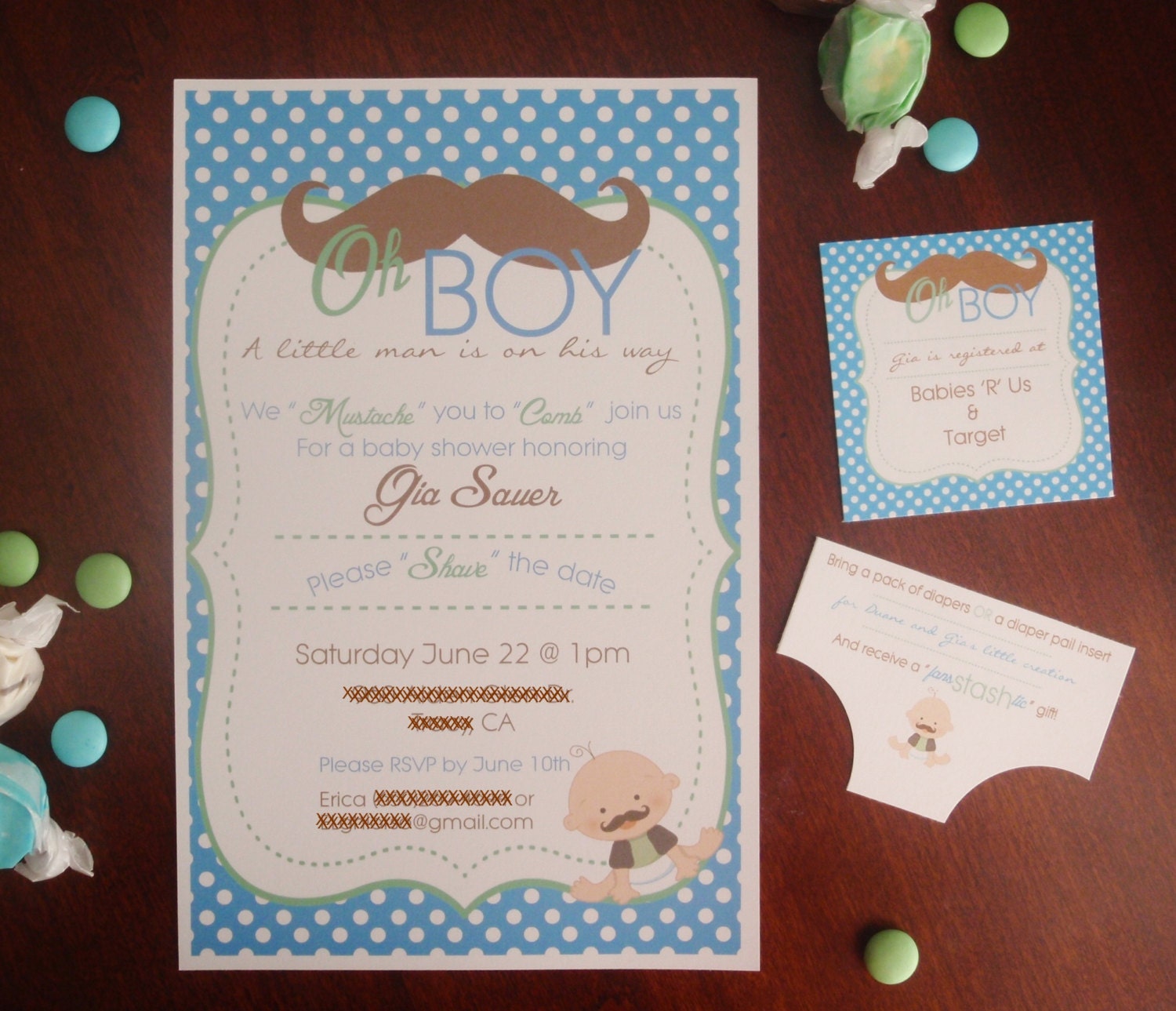 NEW Mustashe Bash Baby Shower Invitations (Set of 50 with envelopes & Inserts)