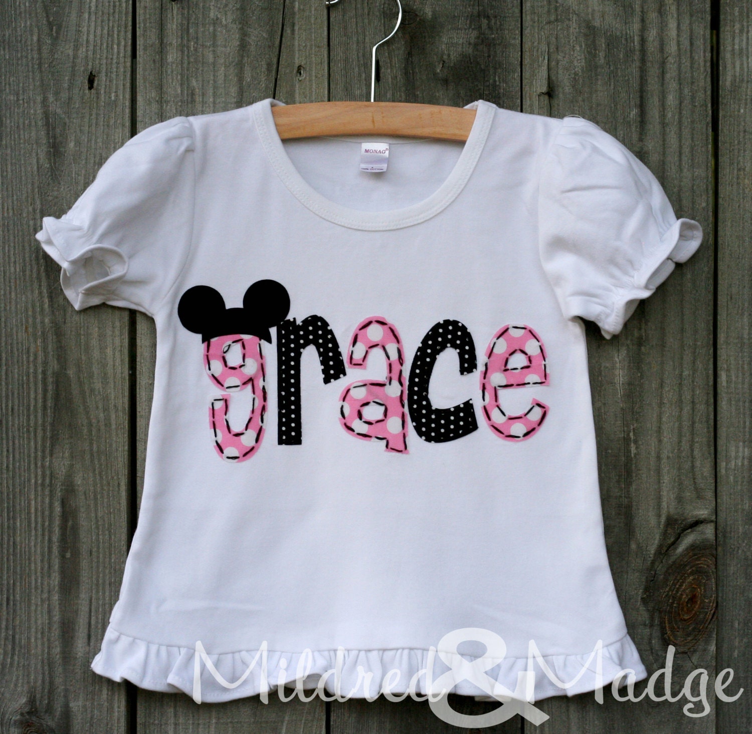 Girls Personalized Hand Appliqued Mickey Mouse Disney Shirt Name