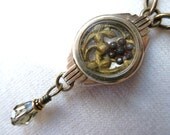 Victorian Steel Cut Flower  Watch Case Button Face Necklace