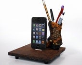 Cowboy Boot Pencil Holder Wooden Faux-Leather Dock for iPhone 4 or iPhone 4S