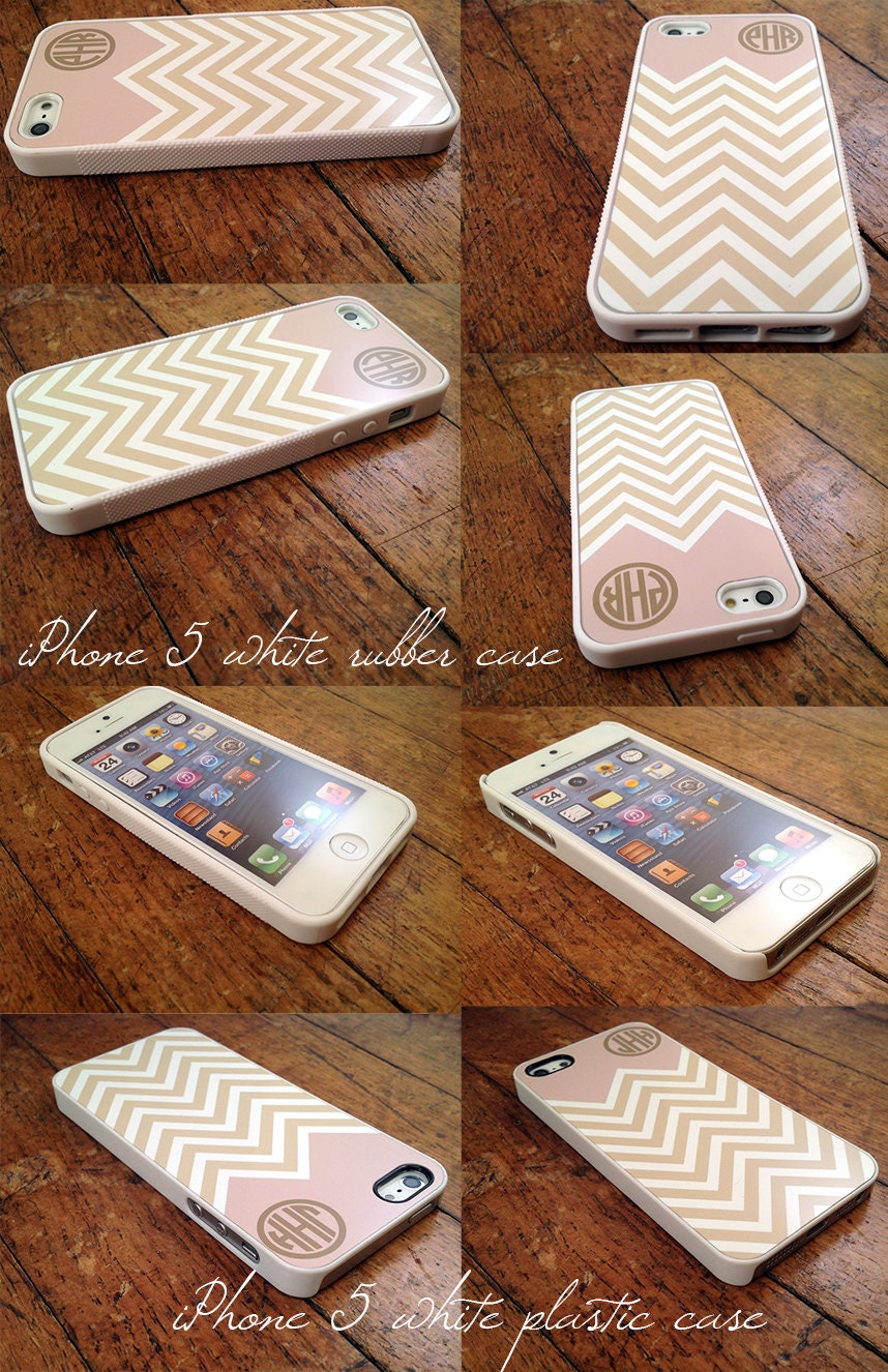 Chevron Iphone 4s cover, Iphone 4 case - Monogrammed chevron, dusty tangerine gray - personalized Iphone 5 cover, plastic or silicone (9877)