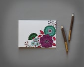 spring flower notecard . blank card . flower stationery  . hand drawn stationery . boho note card . emerald pink purple flowers .