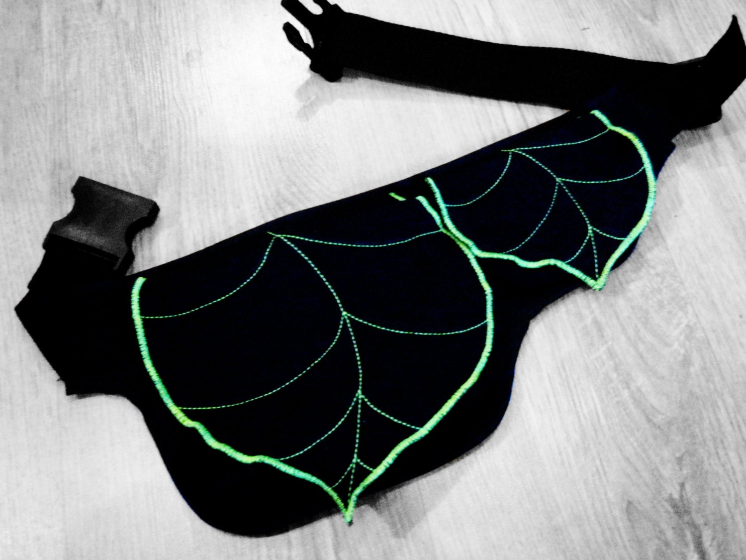 Black- Green  Psychedelic UV Reactive  Leaf Hip Bag / Fanny Pack / Belt Bag/Utility belt