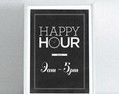 Retro-style typography poster -  Happy Hour typo art - distressed black wall decor A4