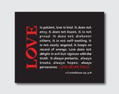 Typographical Art Print - Wall Art - Love Never Fails - Bible verse - 8 x 10 print in black and white or vintage paper background