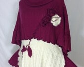 SALE XXL Plus Size Tunic Handmade Asymmetric Knitting Cardigan Patchwork Recycled Sweaters Ruffled Raspberry Cream Womens Clothing