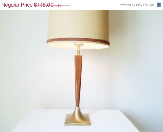 SPRING SALE Vintage Danish Modern Teak and Brass Lamp with Lamp Shade  Table Lamp  Mid Century Modern Lighting