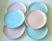 California Pottery Plates Pink and Blue Speckled Set of 6
