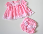 Reserved Listing Vintage Pink Baby Dress And Bloomers  Size 6 to 9 Months